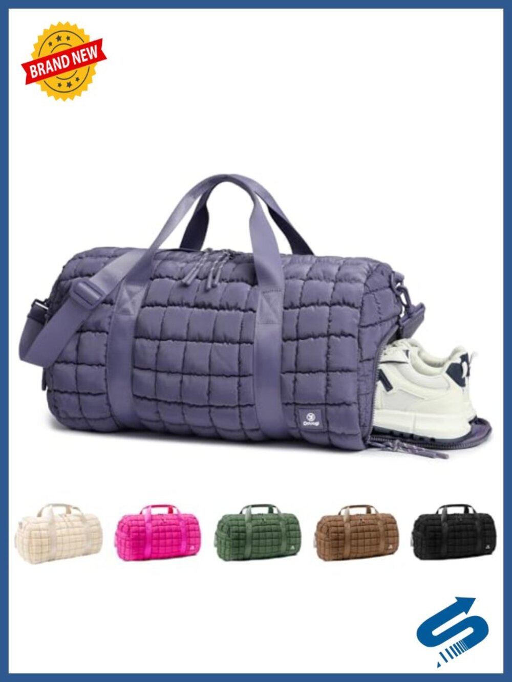 Quilted Nylon Gym Duffle Bag with Wet Pocket & Shoe Compartment